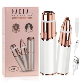 【2-in-1】Facial - Nose Hair Remover: 2 in 1 Painless Electric Shaver and Nose Trimmer - Rechargeable Hair Removal Tool Smooth Comfort - Color: White