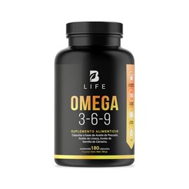 B Life Omega 3-6-9 con 180 Cápsulas | Concentración de EPA y DHA | 1000 mg con Aceite de Pescado, Linaza y Cártamo | Mezcla Completa de Ácidos Grasos Esenciales.