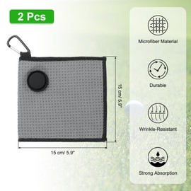 PATIKIL 6"x6" Magnetic Golf Towel with Wire Cleaning Cloth, 2 Pack Microfiber Waffle Pattern Towels with Magnet and Clip for Golf Carts Clubs Golfing Gear, Grey/Black