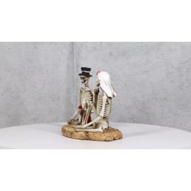 Love Never Dies Skeleton Bridal Wedding Couple With Rose by Red Heart Figurine