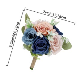 HOMENERGY Set of 6 Bridesmaid Bouquets for Wedding - 7 Inch Artificial Flowers Bouquets for Ceremony Anniversary Centerpieces Decorations - Navy & Dusty