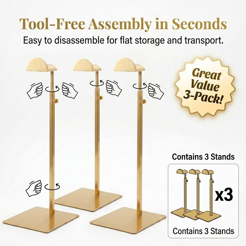 3 Pack Gold Purse Stand, Adjustable Handbag Display Stand with