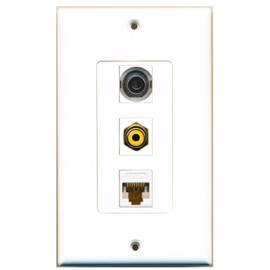 RiteAV 1 Port RCA Yellow 1 Port 3.5mm 1 Port Cat6 Ethernet White Wall Plate Oversized Jumbo MIDI