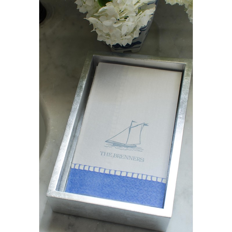 Caspari Lacquer Guest Towel Napkin Holder in Silver - 1