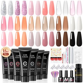 Poly Nail Gel Kit Starter Kit 18 Colors Nail Extension Gel with Nail Tips Nail Art Design Builder Nail Gel Kit for Beginners with Everything Nail Thickening Solutions DIY at Home