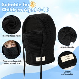 AYPOW Kids Winter Warm Balaclava Hat 4-10 Years, Multifunctional Double Layer Thermal Windproof Face Cover Ski Mask, Warm Knit Fleece Hat Cap Hood Neck Warmer Scarf, Boys Girls Cycling Sking Outdoor