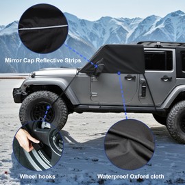 Guina Windshield & Front Side Window Snow Cover Compatible wirh Jeep Wrangle JK 07-18, 600D Oxford Cloth Windshield Cover with Mirror Cover for Snow Rain Hail Protection