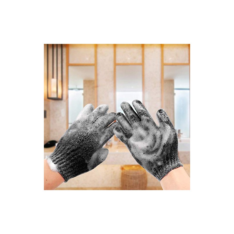 6 pares de guantes exfoliantes – Guantes de lavado negro