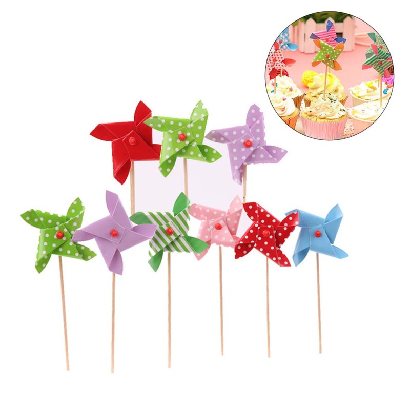 Cupcake Toppers 6pcs Mini Pinwheels miniature pinwheels tiny paper pinwheels