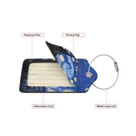 Abstract Starry Night 2 Pcs Luggage Tags,Privacy Cover ID Label with Stainless Steel Loop and Address Card for Travel Bag Suitcase