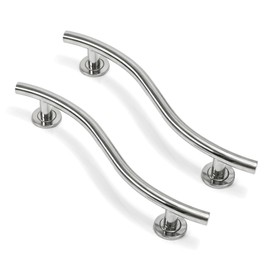 Stainless Steel Curved Grab Rail 62cm - Pack of 2 - Stainless Steel Shower Rail with Concealed Fixings - Strong Grab Rail for Bathroom Safety - Shower Bar and Hand Rail for Elderly and Added Stability