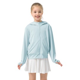 Rolanko Children's Sunscreen Shacket, Girls, Boys, Kids' Hoodie, Long Sleeve, Hooded, Rash Guard, Thin, Unisex, UV Protection, Cooling Protection, Everyday Wear, 47.2 - 63.0 inches (120 - 160 cm),