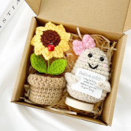 LunarCharm Positive Potato and Sunflower Gift, Emotional Support, Crochet Potato Sunflower Pot, Funny Birthday Gifts for Best Friend