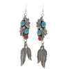Navajo Turquoise Coral Drop Earrings Sterling Feathers French Hook Dangles
