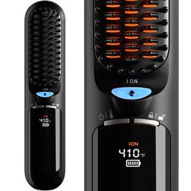 Mylyis Cordless Hair Straightener Brush，6 Modes，410°F ，Portable Mini Hair Straightener for Women，Negative Ion Travel Hot Comb