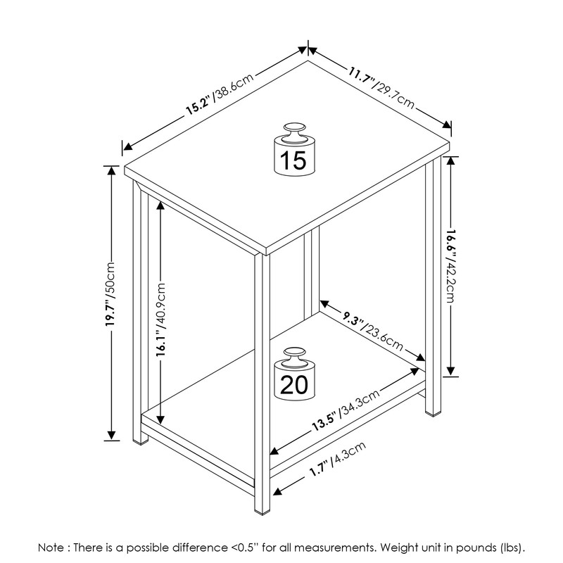 Furinno Simplistic Metal Frame End Table, 2-Pack, French Oak