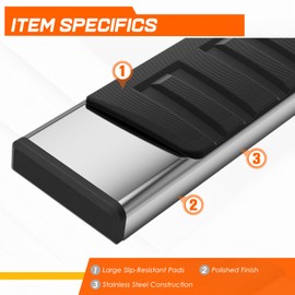 Pair 6.75" Polished Chrome Flat Side Step Bar Running Boards Compatible with 2004-2024 Nissan Titan King (Extended) Cab, Stainless Steel