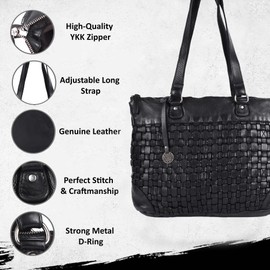 VILENCA HOLLAND Genuine Leather Women's Tote Handbags, Satchel Purse Ladies Shoulder Bags with Top Handle Black