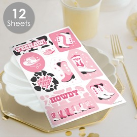 Big Dot of Happiness Rodeo Cowgirl - Pink Western Party Favor Sticker Set - 12 Sheets - 120 Stickers