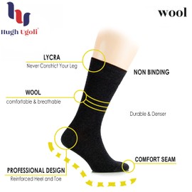 Hugh Ugoli Wool Socks for Women - Thick, Warm Winter Crew for Snow & Cold Weather - Soft, Comfy, Cozy Boot Socks With Comfort Seam & Non Binding - 3 Pairs, Indigo Blue, Shoe Size: 9-12