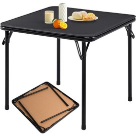 FurnitureR Square Folding Table, 33.9-Inch Multi-Functional Card Table, Portable and Foldable for Indoor/Outdoor Use, PVC Tabletop with Metal Frame, No Assembly Required, Black