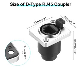 sourcing map D Type RJ45 Coupler, Panel Mount Connector IP65 Waterproof RJ45 Socket Female to Female LAN Network Bulkhead Pass Through Socket for CAT6/CAT5E/CAT5, Pack of 5