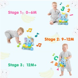 Elephant Stuffed Animals Baby Toys 3-6-12 Months, Baby Music Toys for 12-18 Months，Early Learning Toys with Light Up & Sound，Tummy Time Toys for 6 7 8 9 10 11 12+ Months for Toddler Boy Girl Gift