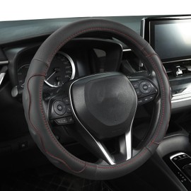 West Llama Customized Auto Car Steering Wheel Cover with 3D Texture for Honda 14.5-15 Inch (Black+Red Line-Standard Size)