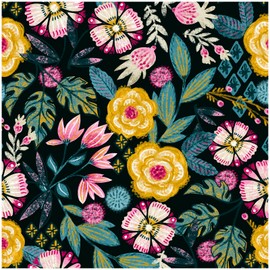 HAOKHOME Peel and Stick Floral Wallpaper Boho Black/Yellow/Fuchsia/Green Removable Wall Paper for Bathroom Decor 17.3in x 9.8ft