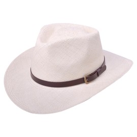 Bigalli Melbourne TE Panama Hat for Women Men Summer & Beach Hat, Teardrop Shape, Recycled Leather Detail, Original Toquilla Straw Grade 3 | UV Protection SPF 30 | Fedora Hats | Natural X Large