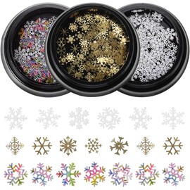Baluue 3 Cajas DecoracióN De Uñas Navideñas Con Lentejuelas De Copos De Nieve Brillantes Accesorios Para Manicura FáCil De Aplicar Para Mujer