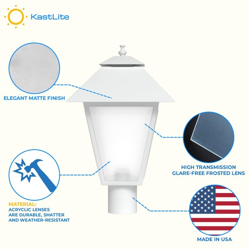 KastLite Outdoor Post Light Fixture, Fits 3" Lamp Post Outdoor