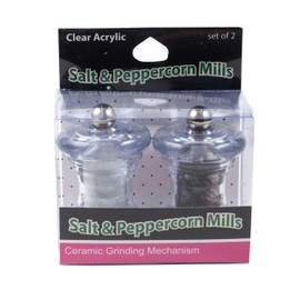 Items 4U! Salt And Pepper Mills, Clear Acrylic, Ceramic Grinders, Set of 2