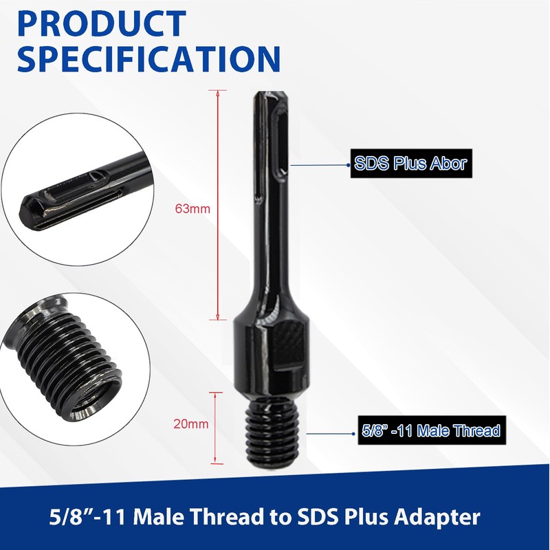 DaduoRi 5/8"-11 Male Thread to SDS Plus Arbor Core Drill