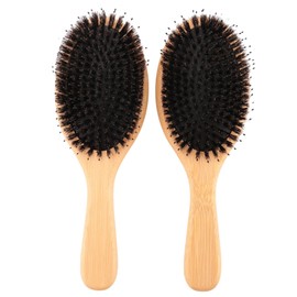 2 Pcs Brush Boar Bristle Hair Brush Khaki Comb with Nylon Pins Bamboo Paddle Detangler Brush Detangling Adding Shine Brushes Daily
