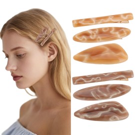 Oblihumoy 6 PCS French Hair Clips for Women Brown Duckbill Clip for Girls Bobby Pins Acetate Barrettes No Slip Geometric Fashion Hair Accessories for Women Girls