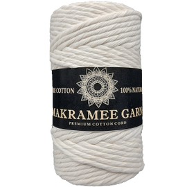 Generic Macrame Yarn, Cotton Yarn Cord, 100 Natural Cotton Cord, Perfect for Crafts, DIY, Crafts and Knitting. 100 Natural Cotton Yarns, Thick Macrame Cord, Natural,