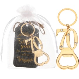 24 pcs 70th Gold Keychain Bottle Opener Birthday Party Favors for Guests,70th Beer Bottle Opener Favors Bulk for Birthday Anniversary Souvenirs Party Decor Supplies (Gold 70th)