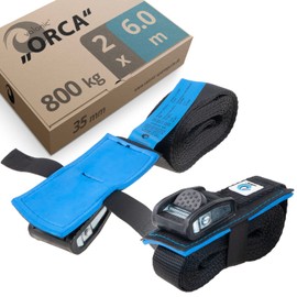 valonic ORCA - tie Down Straps Heavy Duty - 1600kg, Padded, cam Buckle, 4m, 2 Pack - for roof Rack, Surfboard, Kayak and Paddle Board - Black, with Protection pad