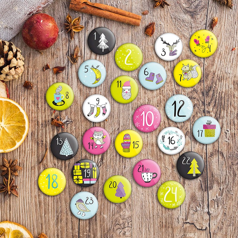 Advent Calendar Number Buttons (1-24): Pin for DIY Christmas Calendars