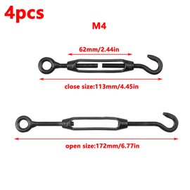 Antrader M4 Hook and Eye Turnbuckle,4Pcs M4 Stainless Steel 304 Turnbuckle Wire Rope Tension M4 Turnbuckle Stainless,Black