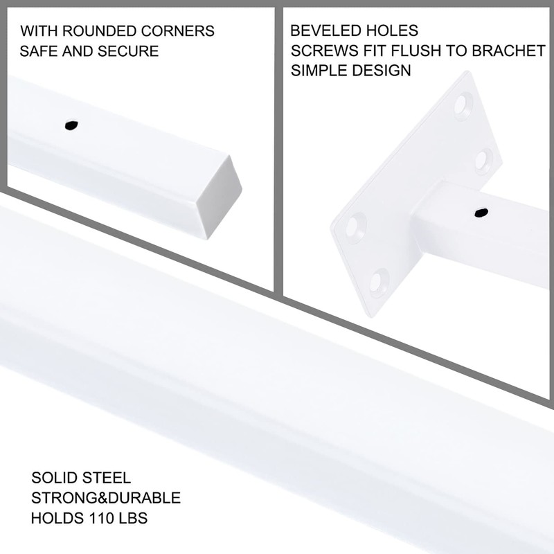 DOMI PRO 12inch/30cm Industrial White Thicken Floating Shelf Brackets Retro