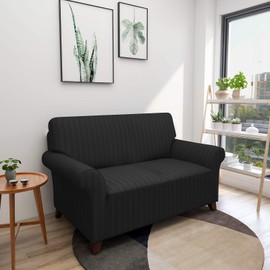 ZNSAYOTX 1 Piece Jacquard Couch Covers for 2 Cushion Couch High Stretch Loveseat Slipcover for Pets Dogs Anti Slip Love Seat Sofa Slipcover Furniture Protector (Loveseat, Black)