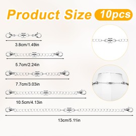 10pcs Magnetic Necklace Clasps, Double Clasp Magnetic Necklace Extenders Adjustable Lobster Clasp Necklace Extender Extension Chains for Bracelet Anklet Jewelry Making (Silver)