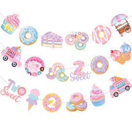 Donut 2nd Birthday Party Banners Two Sweet Donut Party Decorations Donut Party Banners for Donut Theme 2nd Birthday Party Sweet Baby Shower Supplies