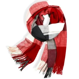 Glamexx24 Scarf Women's Winter Checked Fashion: Women's Winter Scarf, Knitted Set Scarf, Oversized Square Blanket Scarf, Blanket Scarf, Striped Pattern, Fringe Poncho, Red, black, white