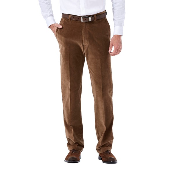 Haggar mens Stretch Corduroy Expandable Waist Classic Fit Flat Front