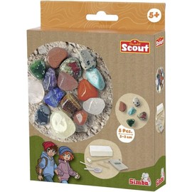 Simba 109462661 - Scout Mineralien-Ausgrabungsset (5 Steine zum Ausgraben) - Forscher- und Entdecker-Spielzeug für Kinder ab 5 Jahre inkl. Lupe, Werkzeug & Beutel, zufällige Auswahl aus 3 Sets