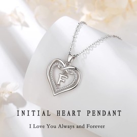 Vito Sterling Silver Initial Pendant Necklaces for Women, Cubic Zirconia Double Heart Letter F Neckless, Dainty Infinity Alphabet Jewelry Gifts