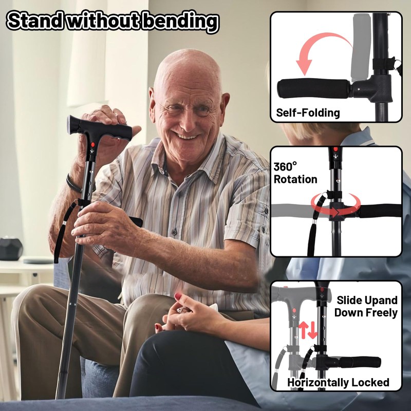 Adjustable Folding Walking Sticks for Men Women Senior Elderly with